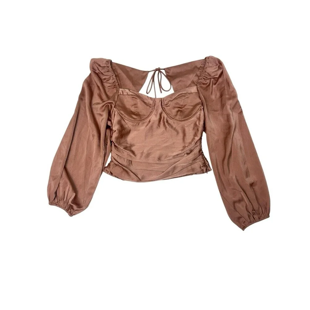 ASTR The Label Satin Puff Sleeve Crop Top Dark Blush Size L Going Out Sexy Chic